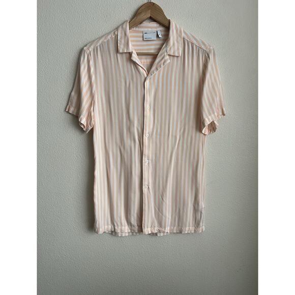 ASOS DESIGN Mens relaxed camp collar shirt in orange basket stripe Size XS - Picture 1 of 5